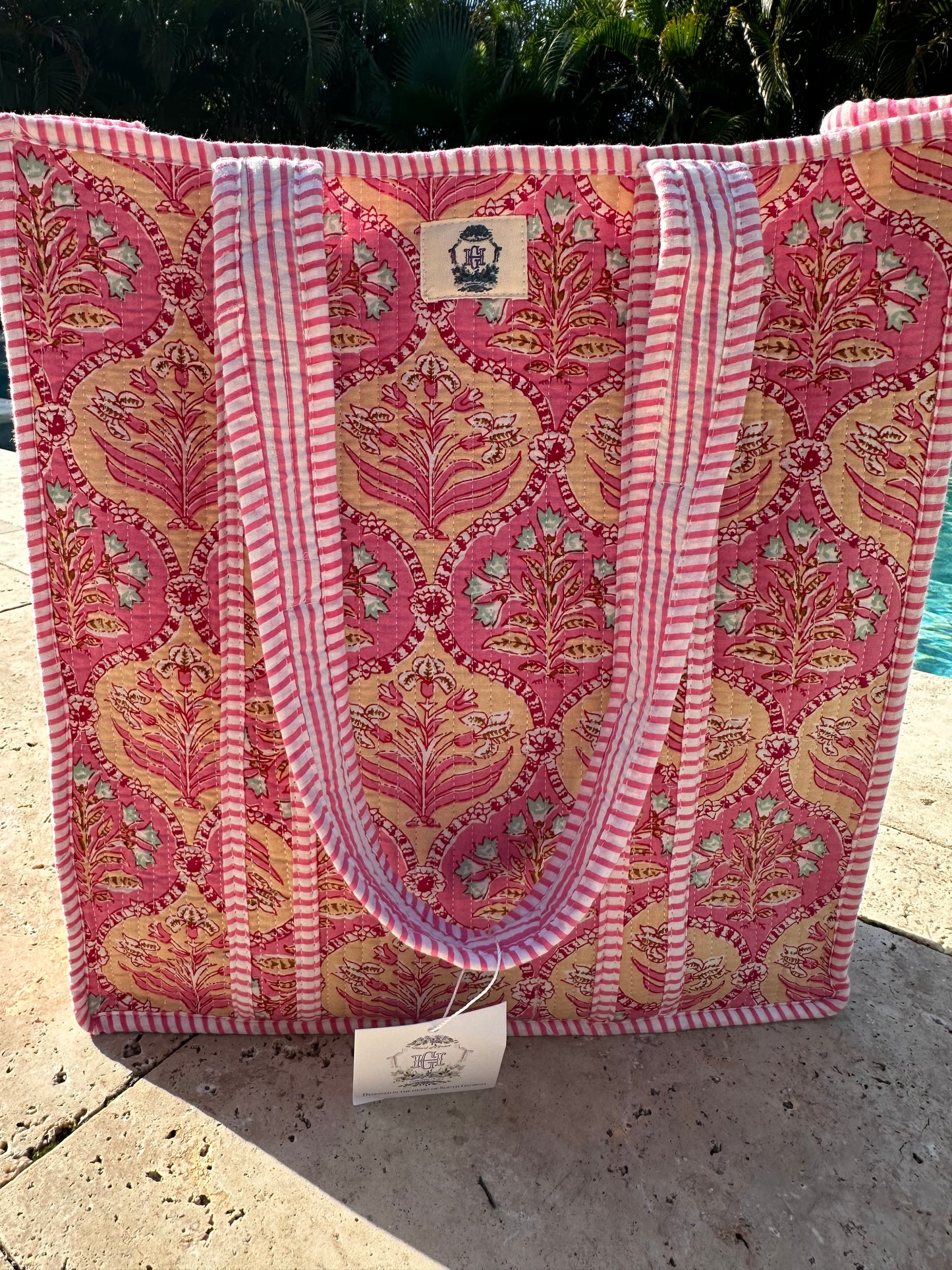 Pink Trellis Dream Quilted Tote Bag