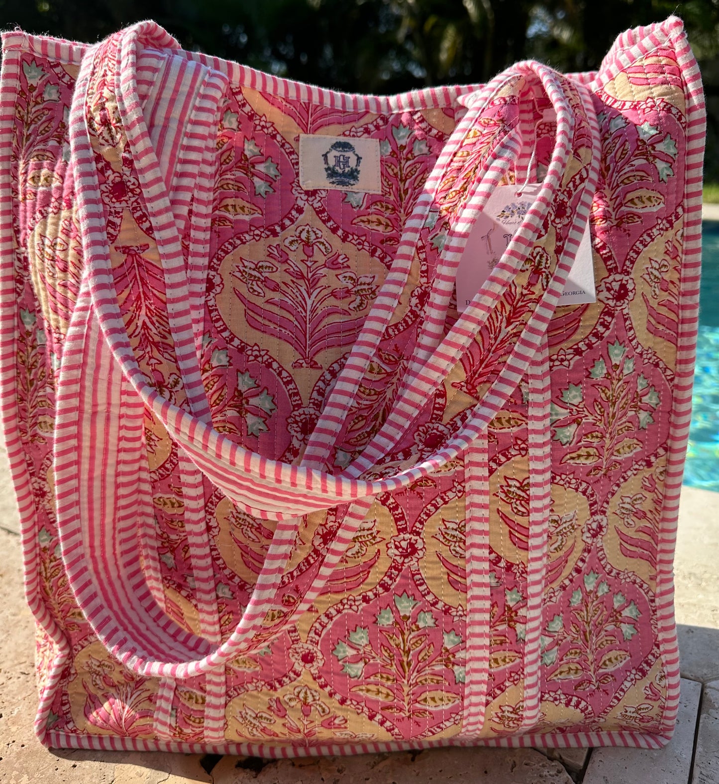 Pink Trellis Dream Quilted Tote Bag
