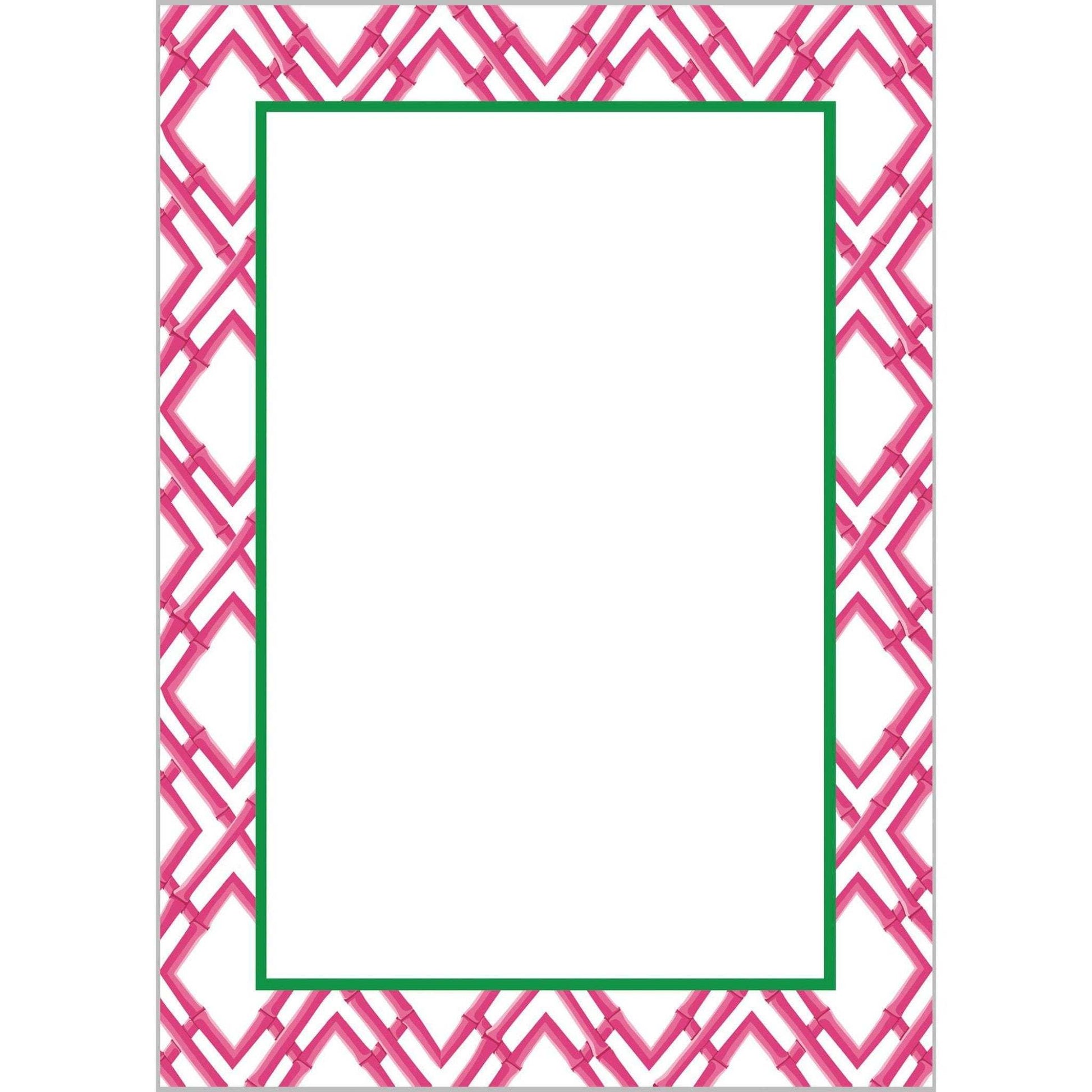 5"x7" bamboo trellis notepad with hot pink pattern and bright white pages.