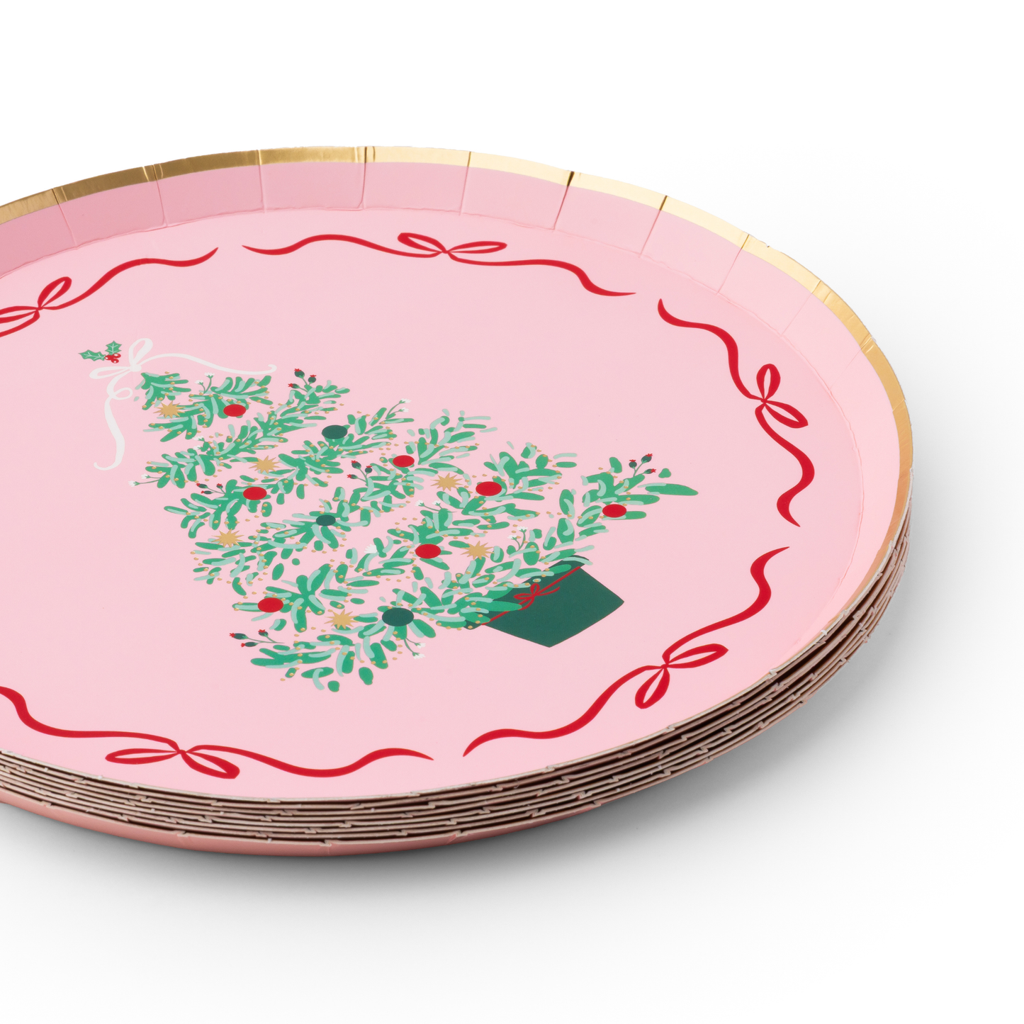 Bonjour Fête - PINK CHRISTMAS TREE DESSERT PLATES