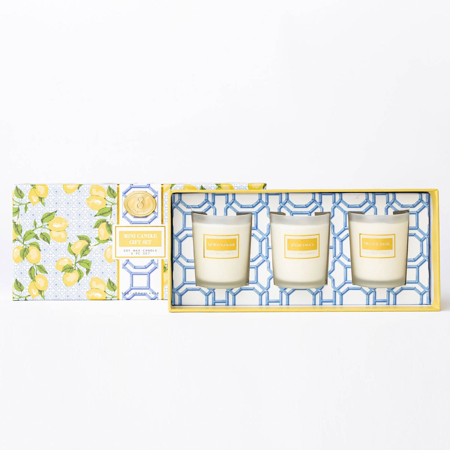 8 Oak Lane - Lemon Trellis 3 Piece Assorted Candle Boxed Set - Jennie Dots