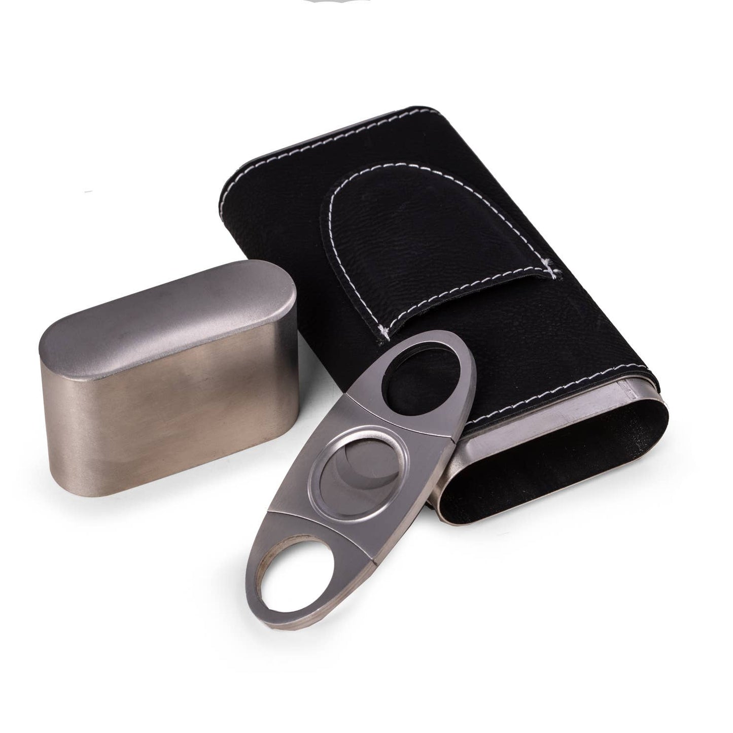 Harrison Leather and Steel Cigar Case with Cutter