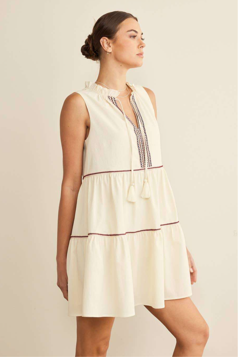 In February Tape Contrast Tiered Mini Dress