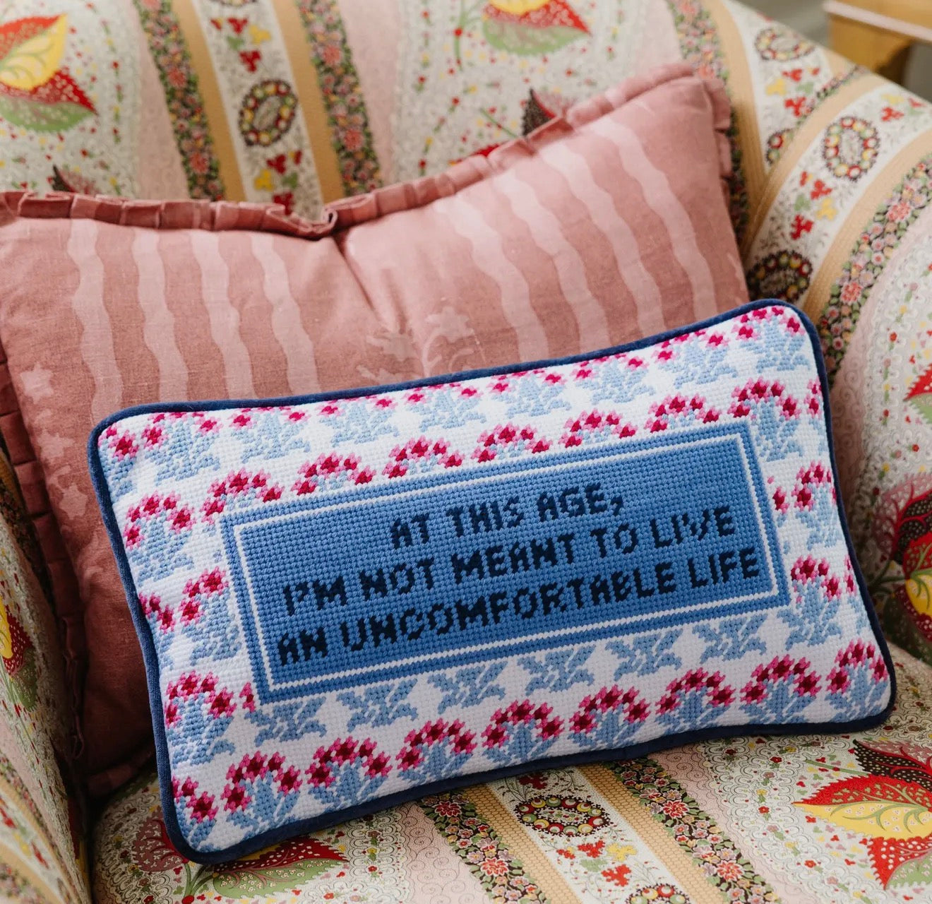 Uncomfortable Life Needlepoint Pillow - Jennie Dots