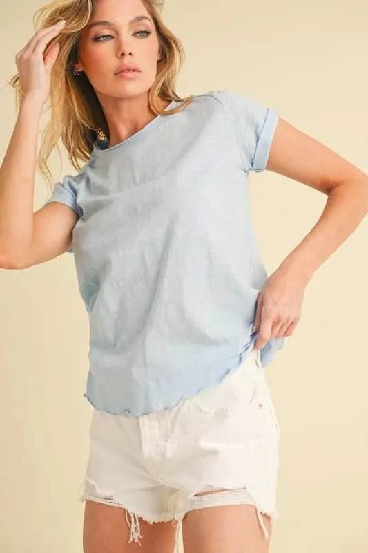 Aemi + Co Lettuce Edge Round Neck Short Sleeve T-Shirt - Jennie Dots