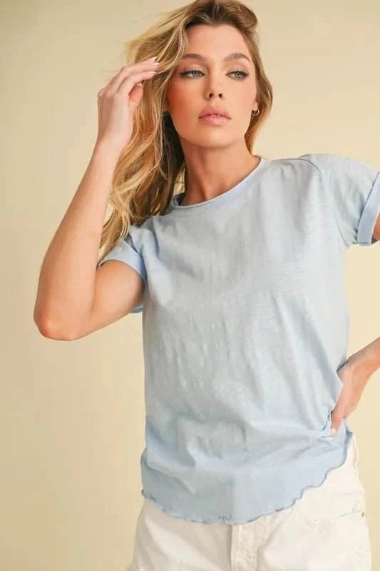Aemi + Co Lettuce Edge Round Neck Short Sleeve T-Shirt - Jennie Dots