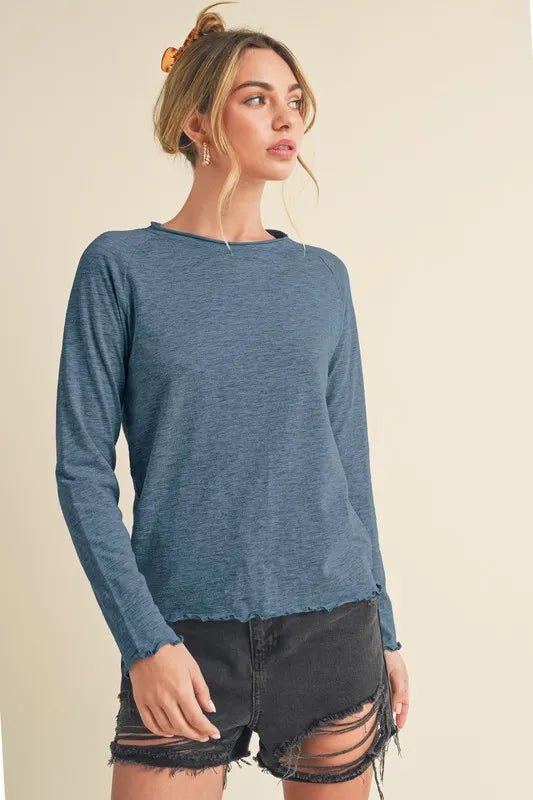 Aemi + Co Lettuce Hemline Round Neck Raglan Sleeve T-Shirt - Jennie Dots