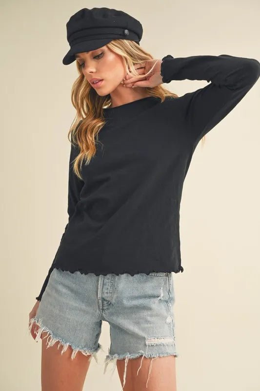 Aemi + Co Lettuce Hemline Round Neck Raglan Sleeve T-Shirt - Jennie Dots