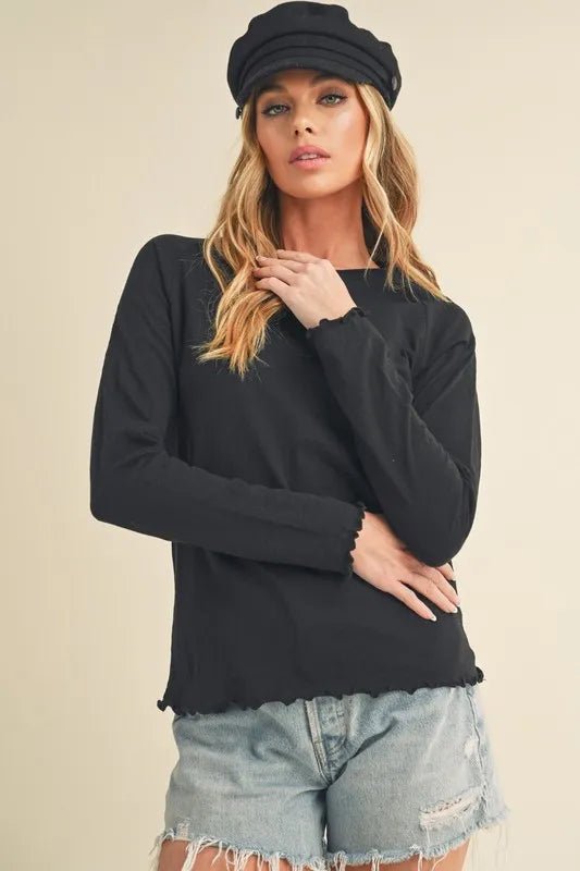 Aemi + Co Lettuce Hemline Round Neck Raglan Sleeve T-Shirt - Jennie Dots