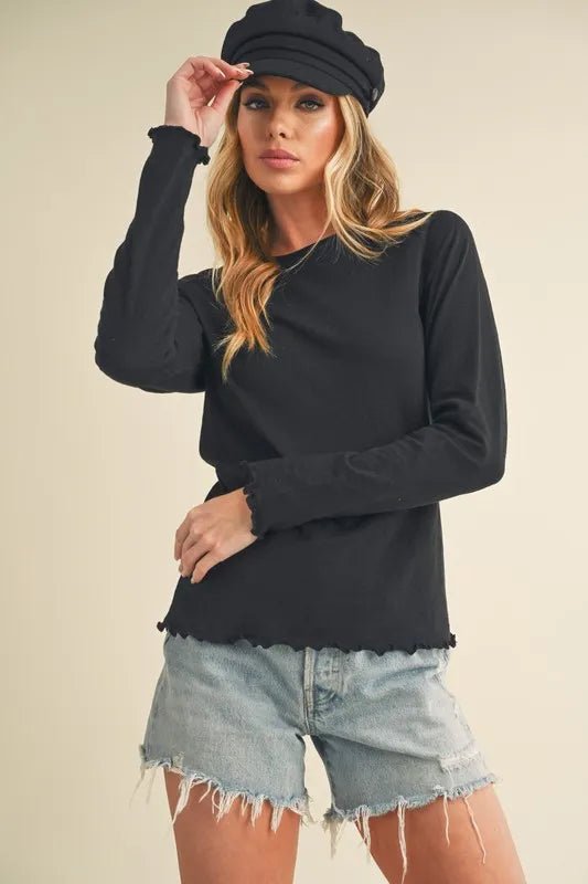 Aemi + Co Lettuce Hemline Round Neck Raglan Sleeve T-Shirt - Jennie Dots