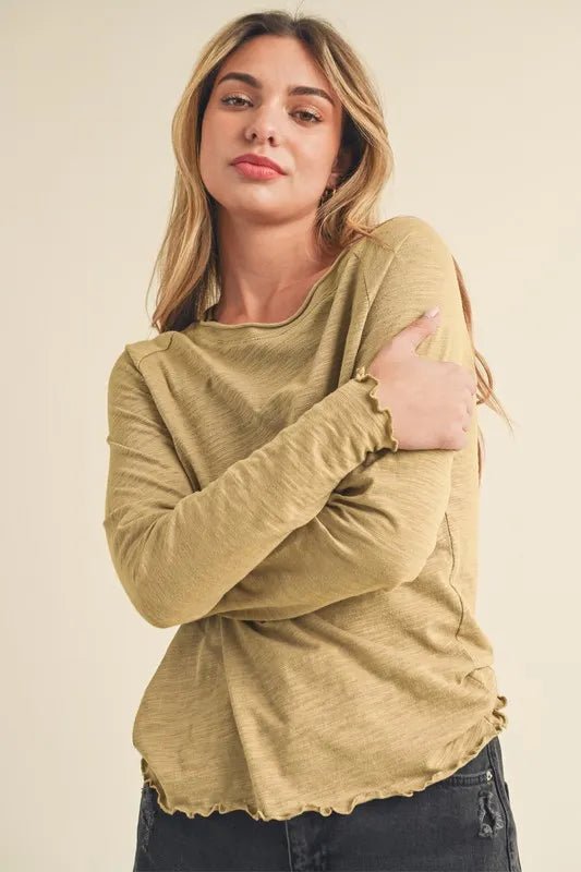 Aemi + Co Lettuce Hemline Round Neck Raglan Sleeve T-Shirt - Jennie Dots