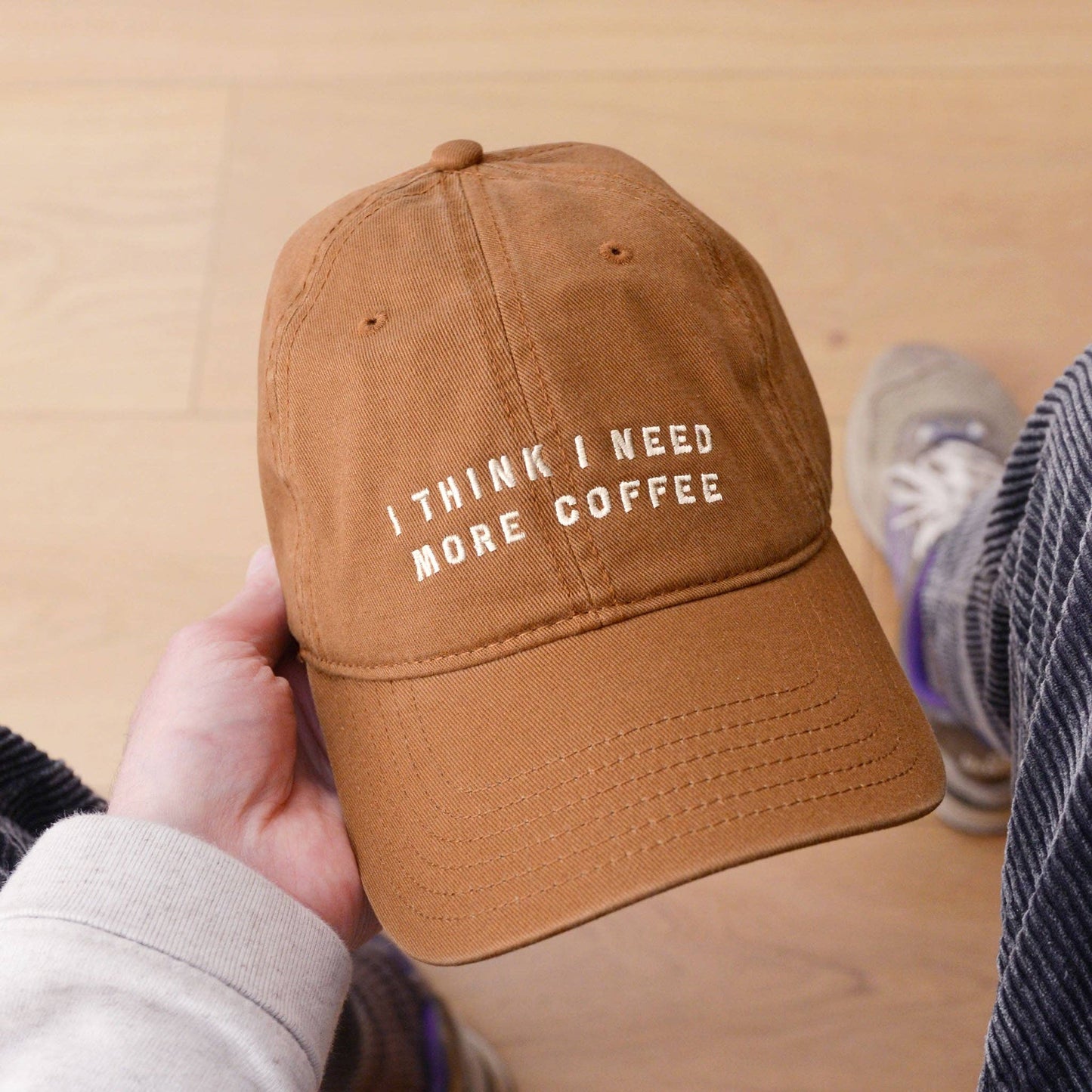 Alphabet Bags - I Think I Need More Coffee - Cotton Baseball Cap - Jennie Dots