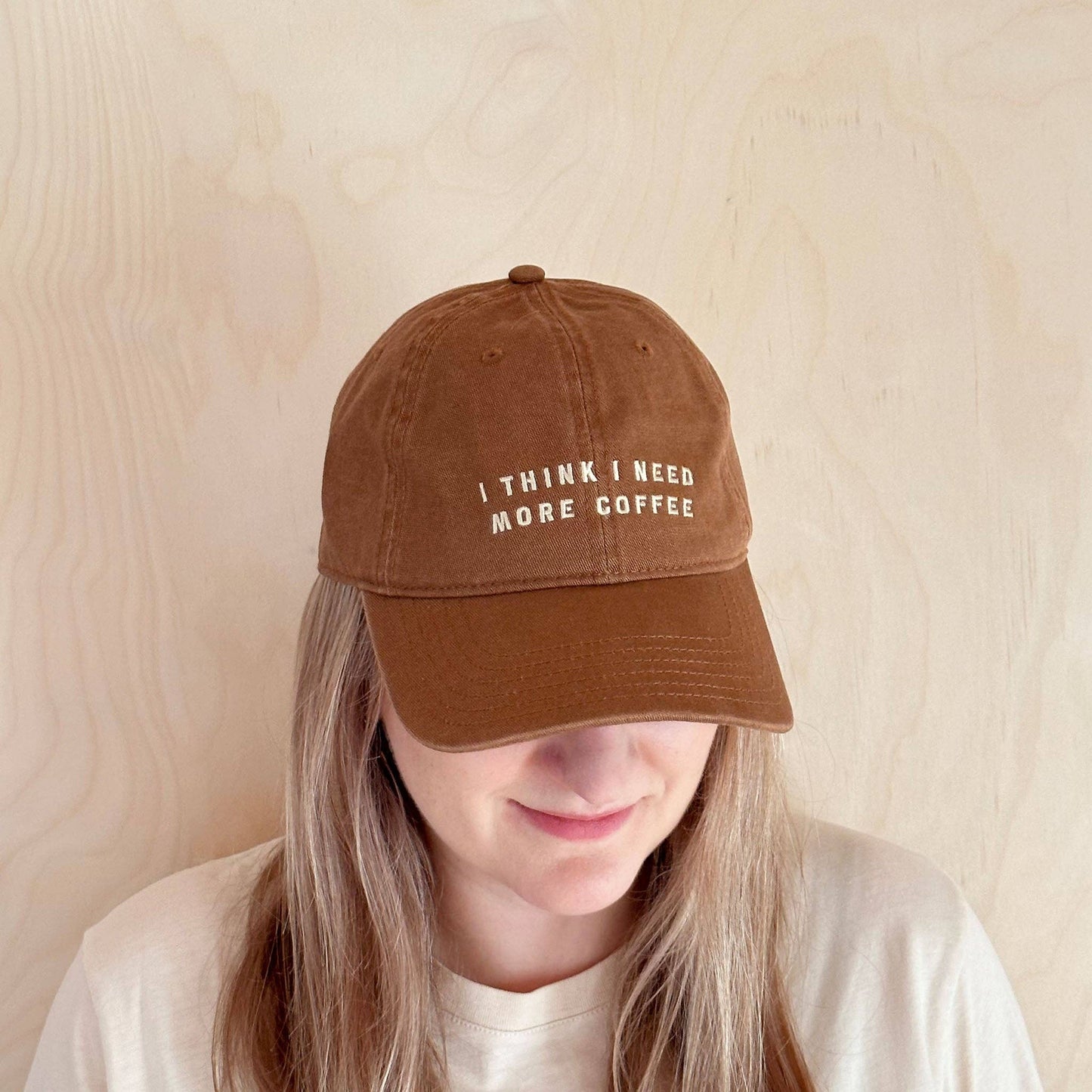 Alphabet Bags - I Think I Need More Coffee - Cotton Baseball Cap - Jennie Dots
