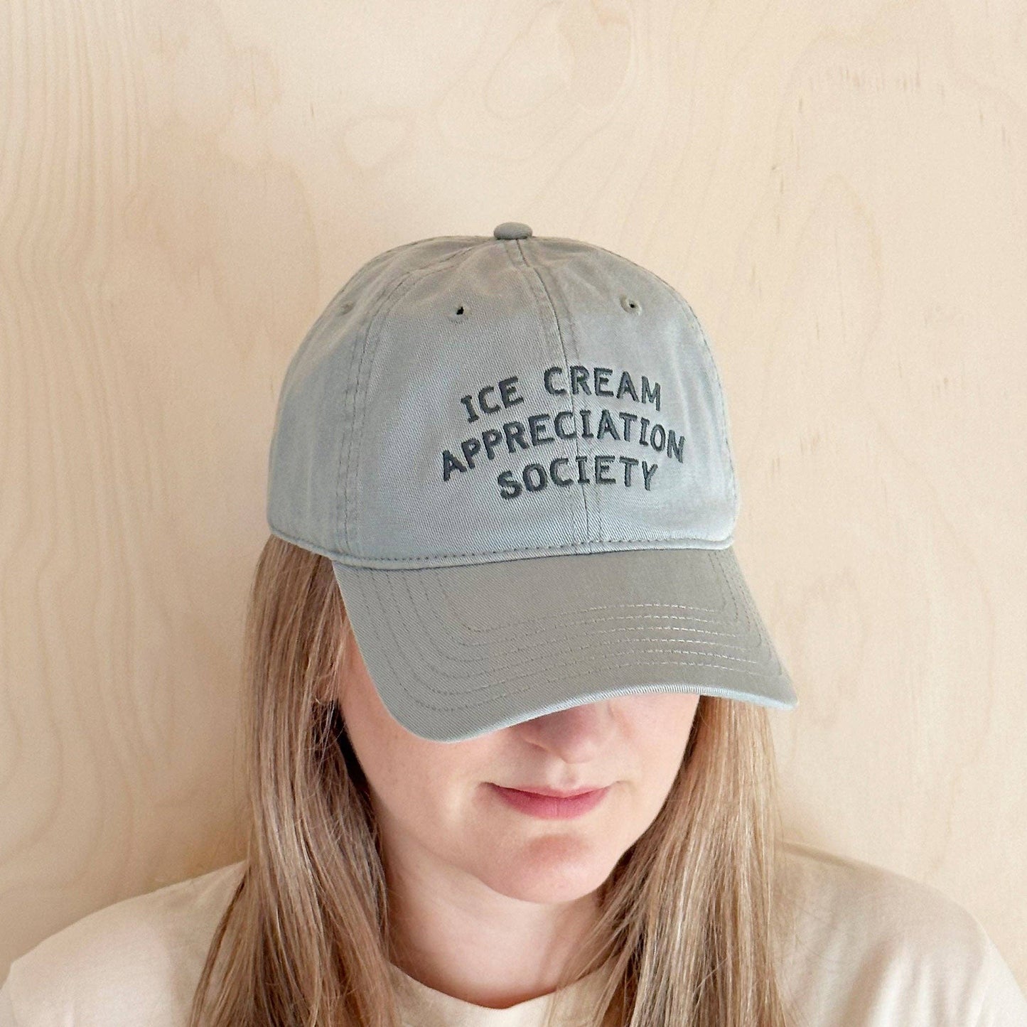 Alphabet Bags - Ice Cream Appreciation Society - Cotton Baseball Cap - Pale Vintage Blue - Jennie Dots