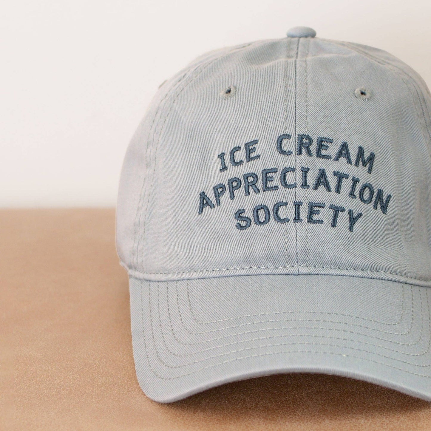 Alphabet Bags - Ice Cream Appreciation Society - Cotton Baseball Cap - Pale Vintage Blue - Jennie Dots