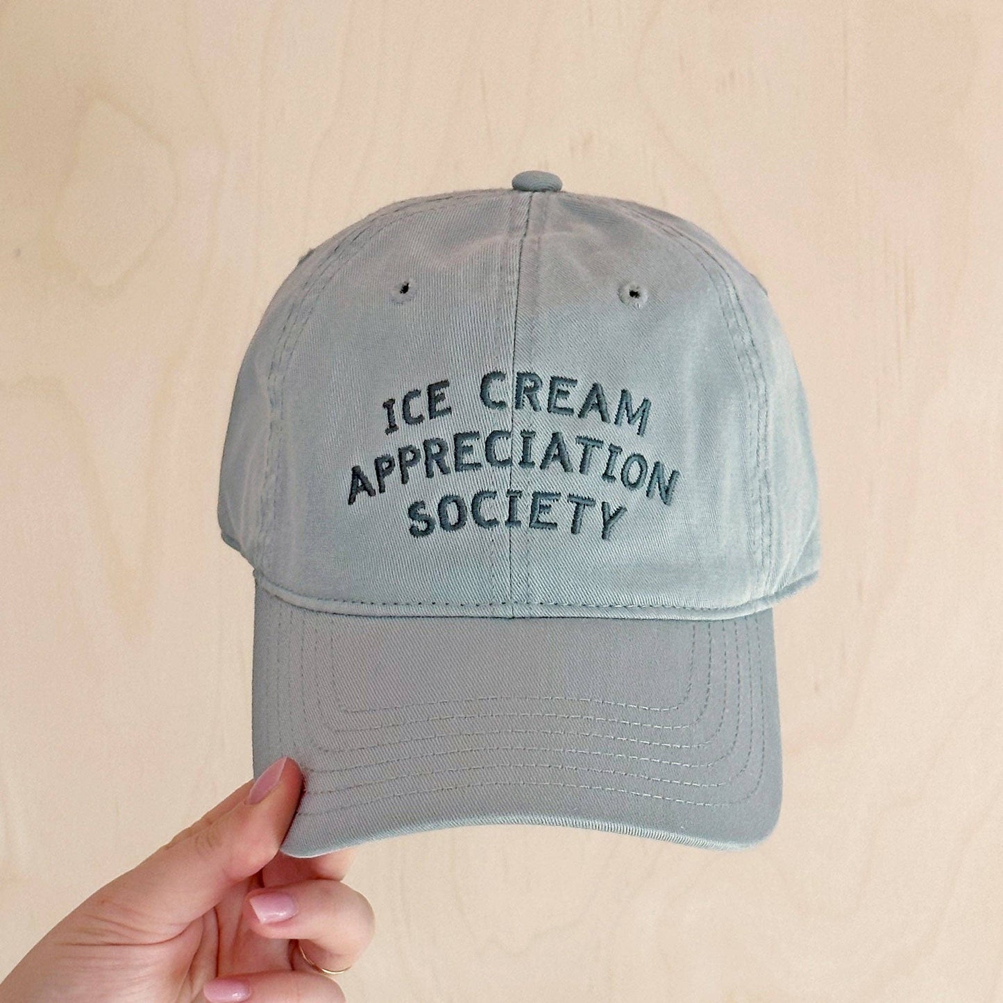 Alphabet Bags - Ice Cream Appreciation Society - Cotton Baseball Cap - Pale Vintage Blue - Jennie Dots