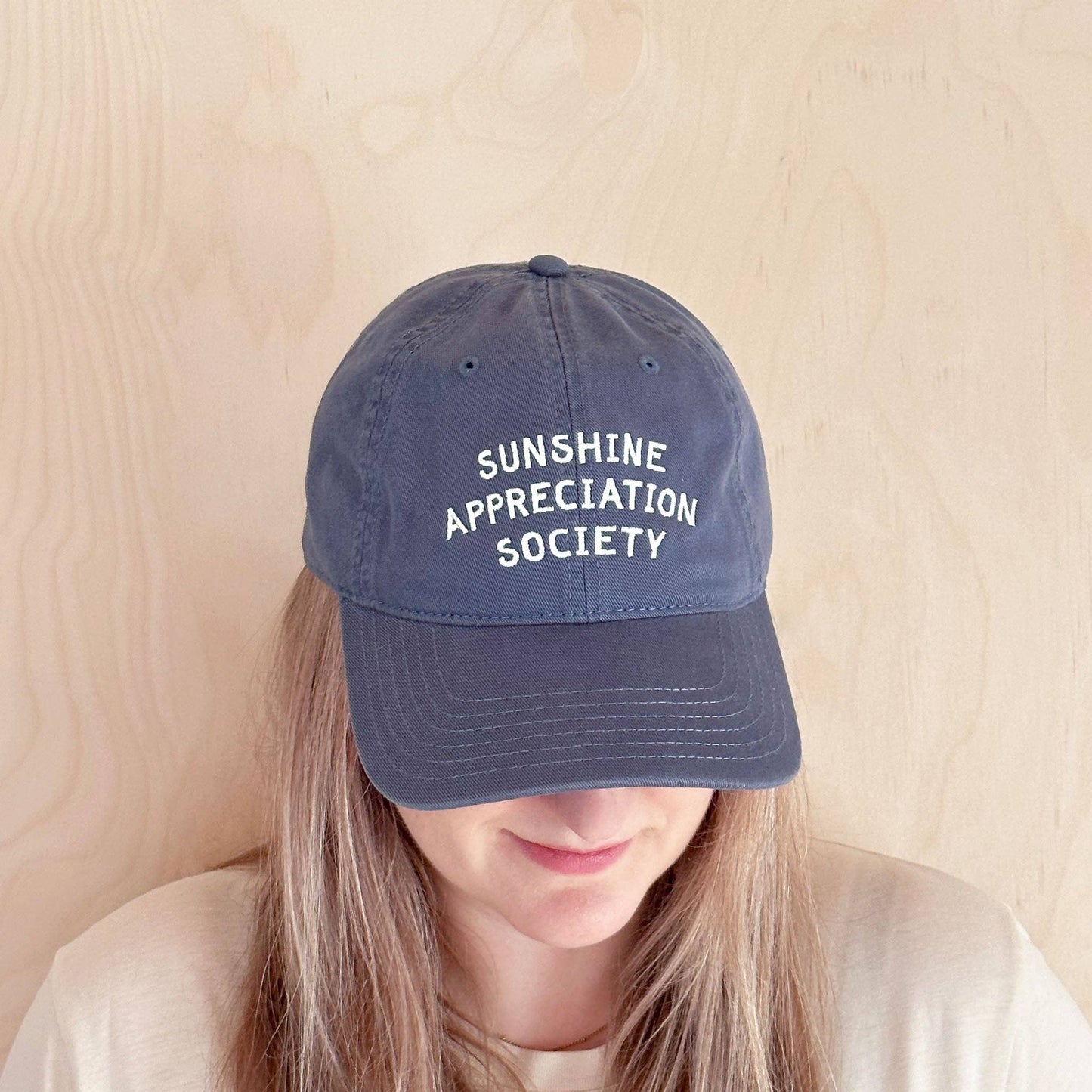 Alphabet Bags - Sunshine Appreciation Society - Cotton Baseball Cap - Vintage Blue - Jennie Dots