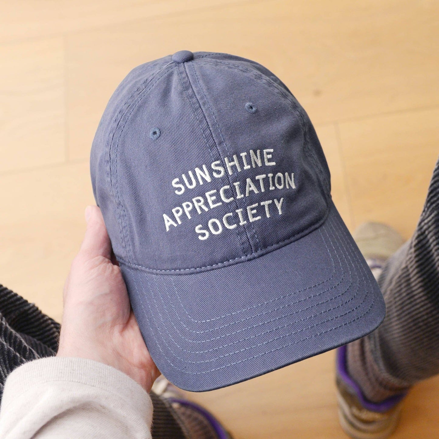 Alphabet Bags - Sunshine Appreciation Society - Cotton Baseball Cap - Vintage Blue - Jennie Dots