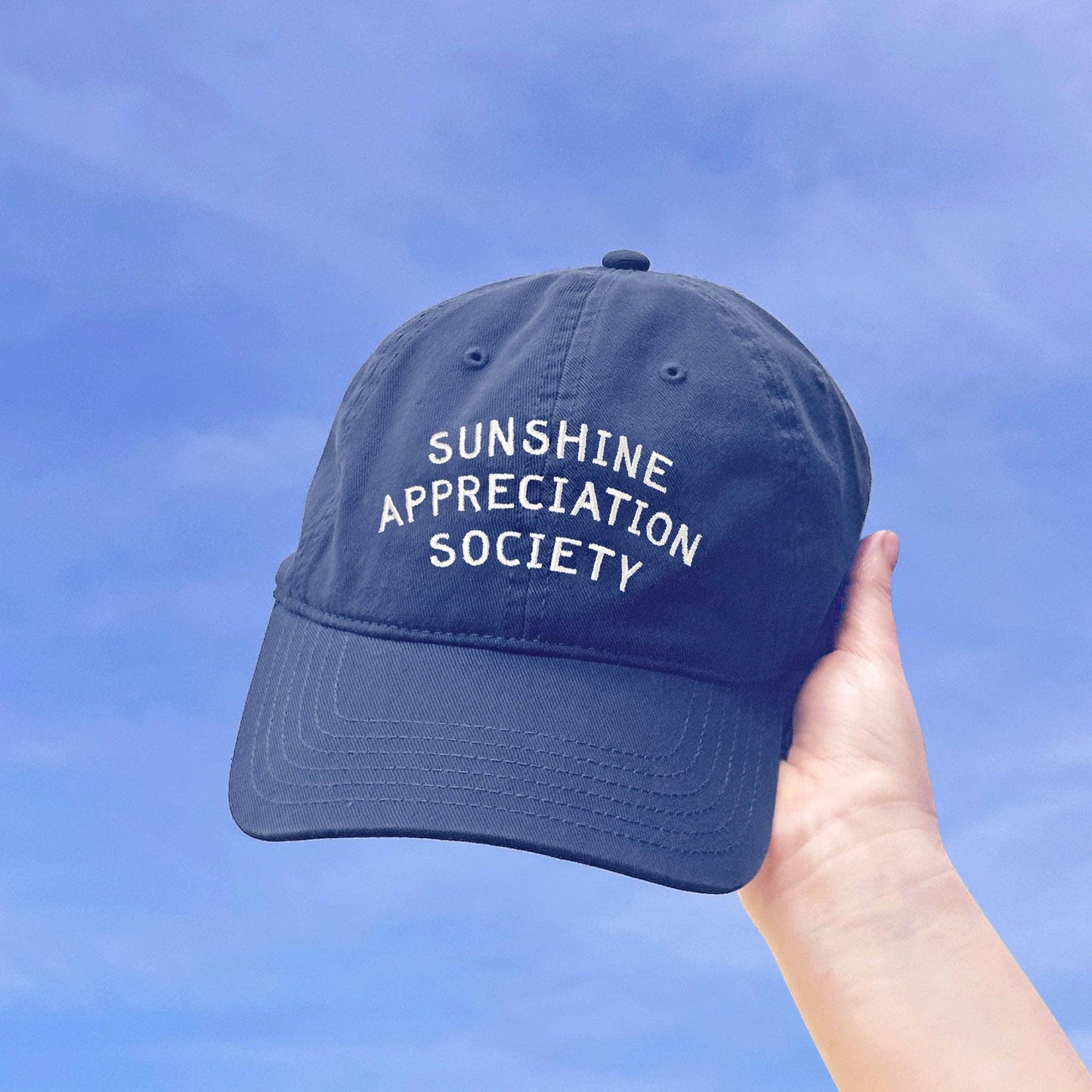 Alphabet Bags - Sunshine Appreciation Society - Cotton Baseball Cap - Vintage Blue - Jennie Dots