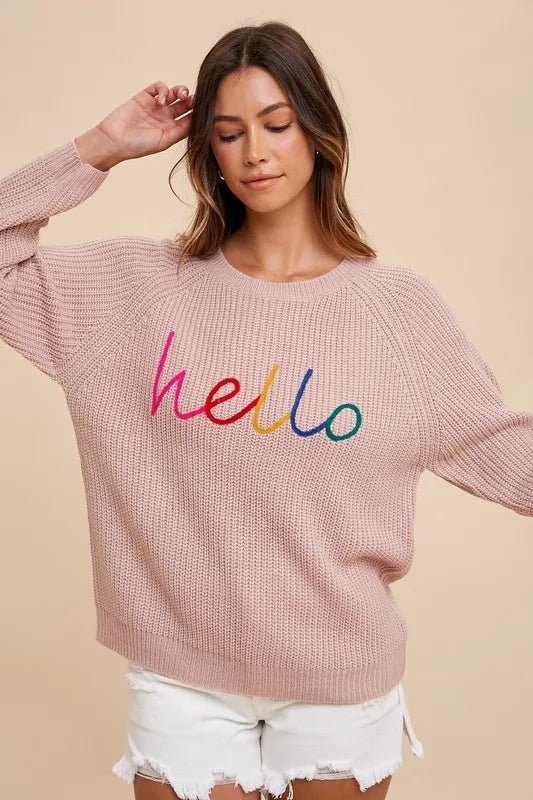 Annie Wear HELLO Embroidered Raglan Sleeve Sweater - Jennie Dots