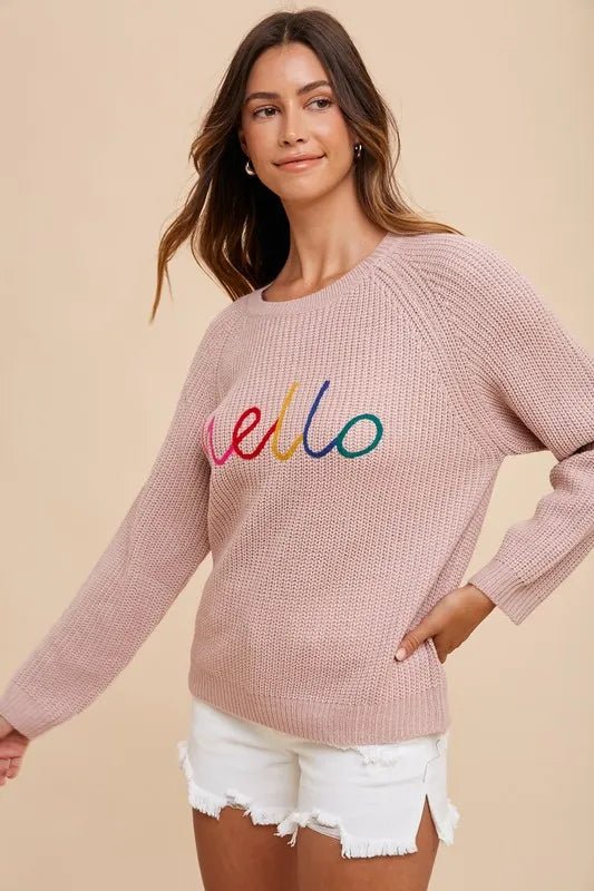 Annie Wear HELLO Embroidered Raglan Sleeve Sweater - Jennie Dots