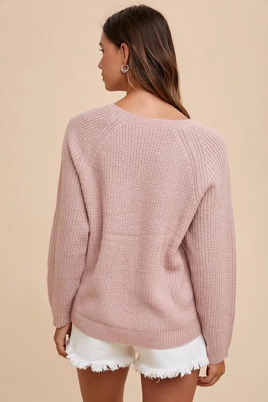 Annie Wear HELLO Embroidered Raglan Sleeve Sweater - Jennie Dots