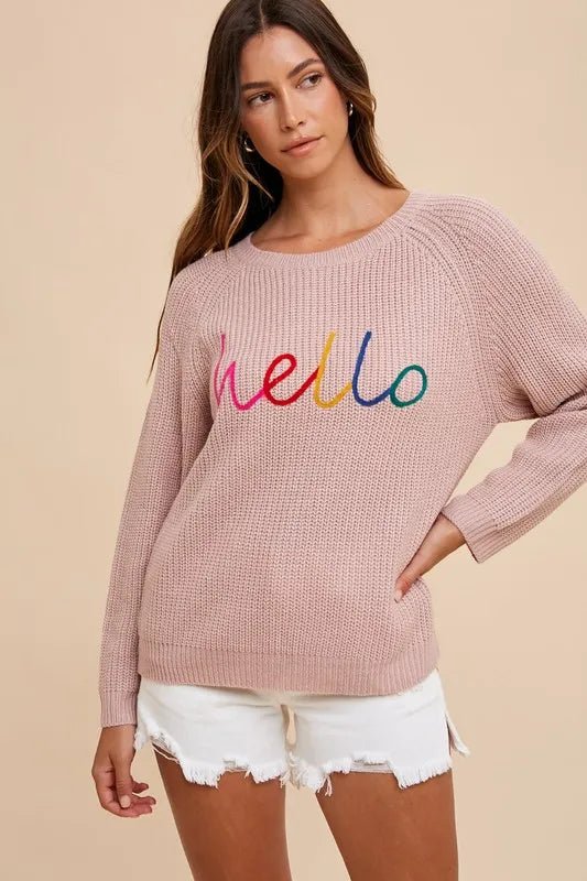 Annie Wear HELLO Embroidered Raglan Sleeve Sweater - Jennie Dots