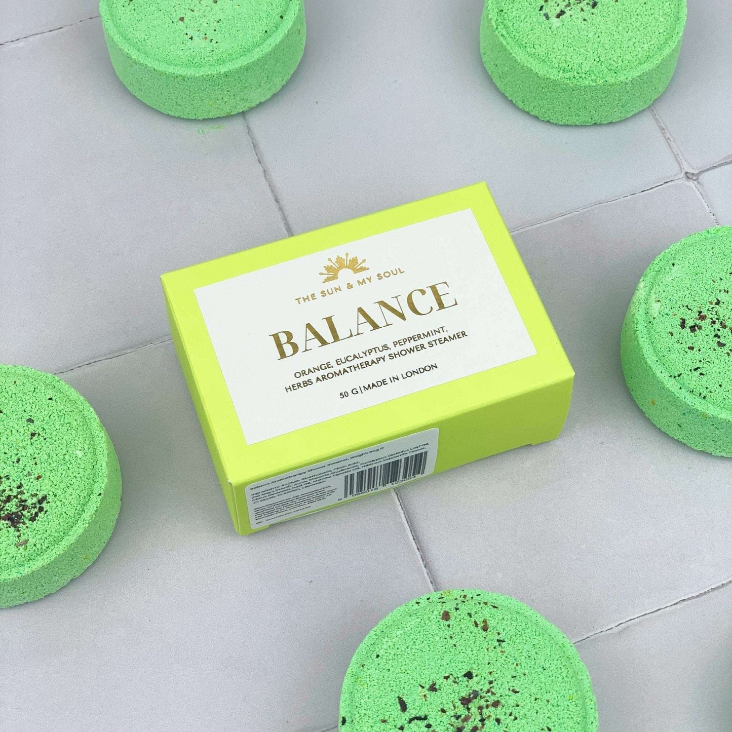 Balance Aromatherapy Shower Steamer with Eucalyptus and Citrus scent in gift box, 50g, vegan and cruelty-free.