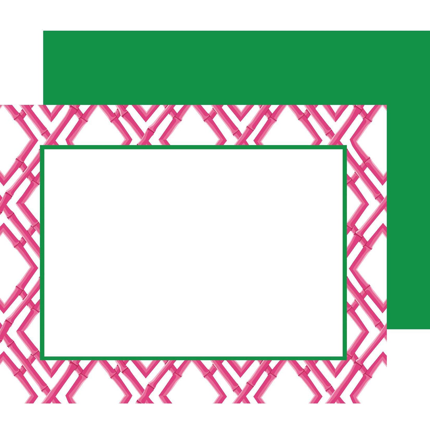 Bamboo Trellis hot pink flat notecards on white cardstock, set of 10.