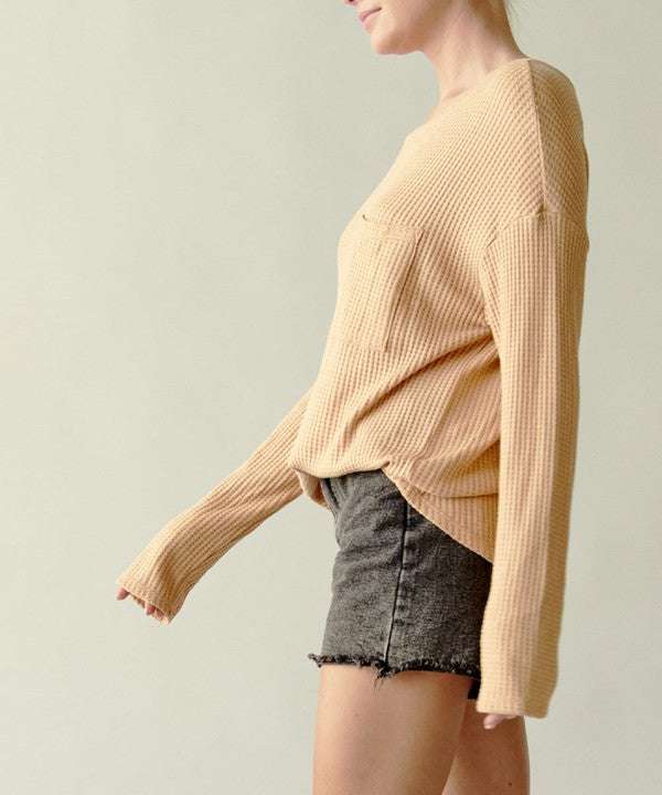 Bamboo Waffle Long Sleeve Pullover - Jennie Dots