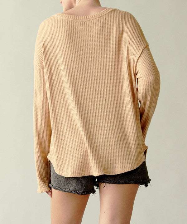 Bamboo Waffle Long Sleeve Pullover - Jennie Dots