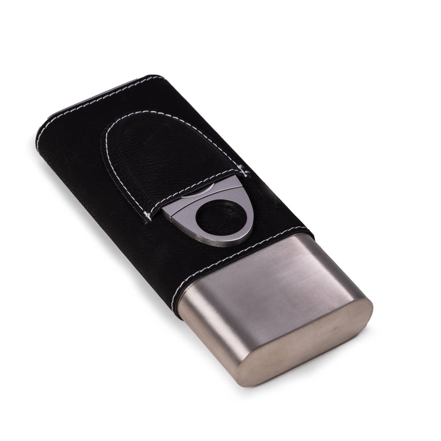 Harrison Leather and Steel Cigar Case with Cutter