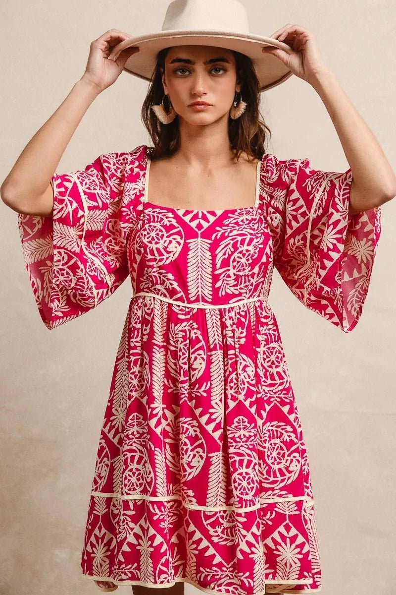 BiBi Aztec Woven Printed Contrast Binding Dress - Jennie Dots
