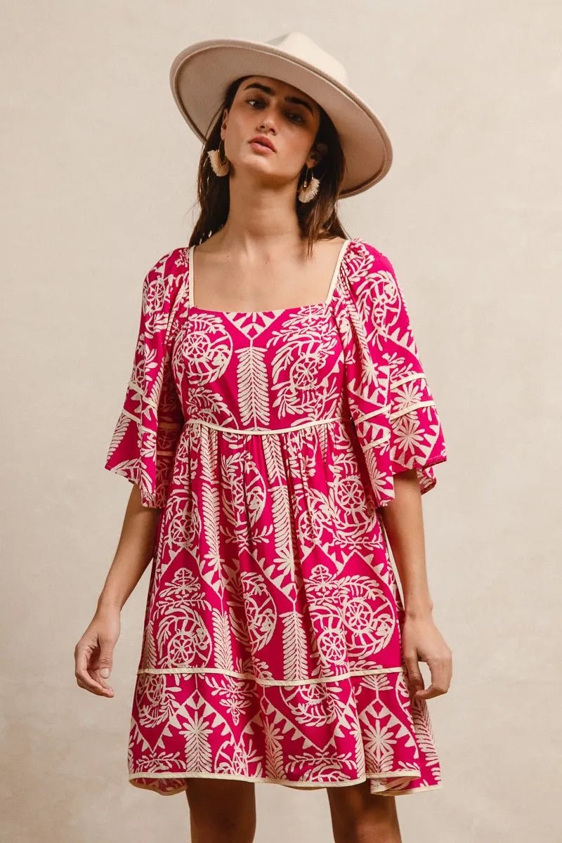BiBi Aztec Woven Printed Contrast Binding Dress - Jennie Dots
