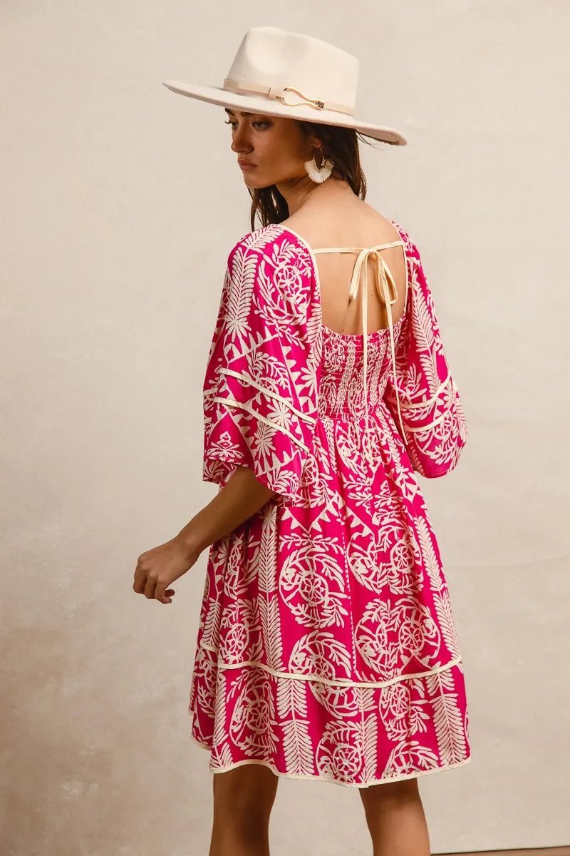 BiBi Aztec Woven Printed Contrast Binding Dress - Jennie Dots