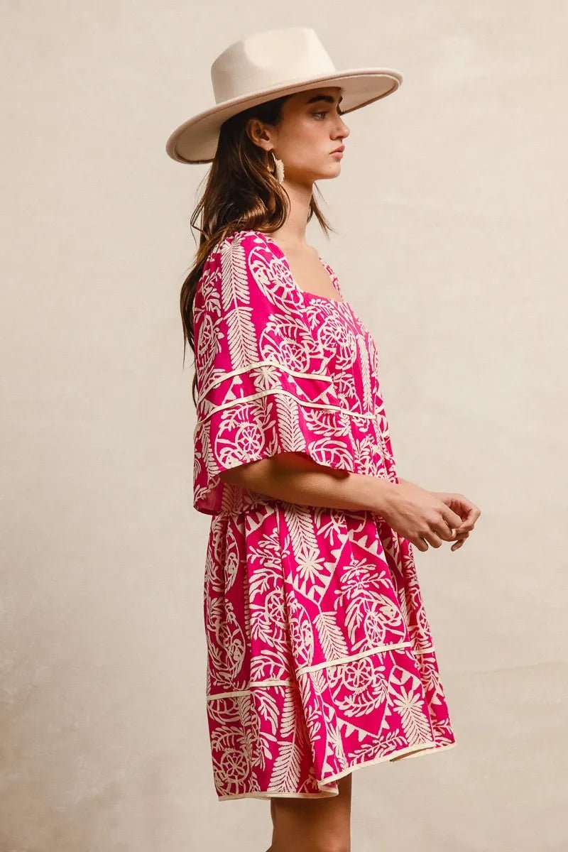 BiBi Aztec Woven Printed Contrast Binding Dress - Jennie Dots