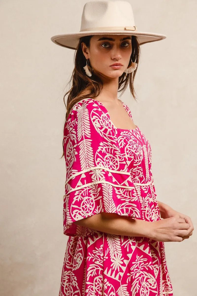 BiBi Aztec Woven Printed Contrast Binding Dress - Jennie Dots