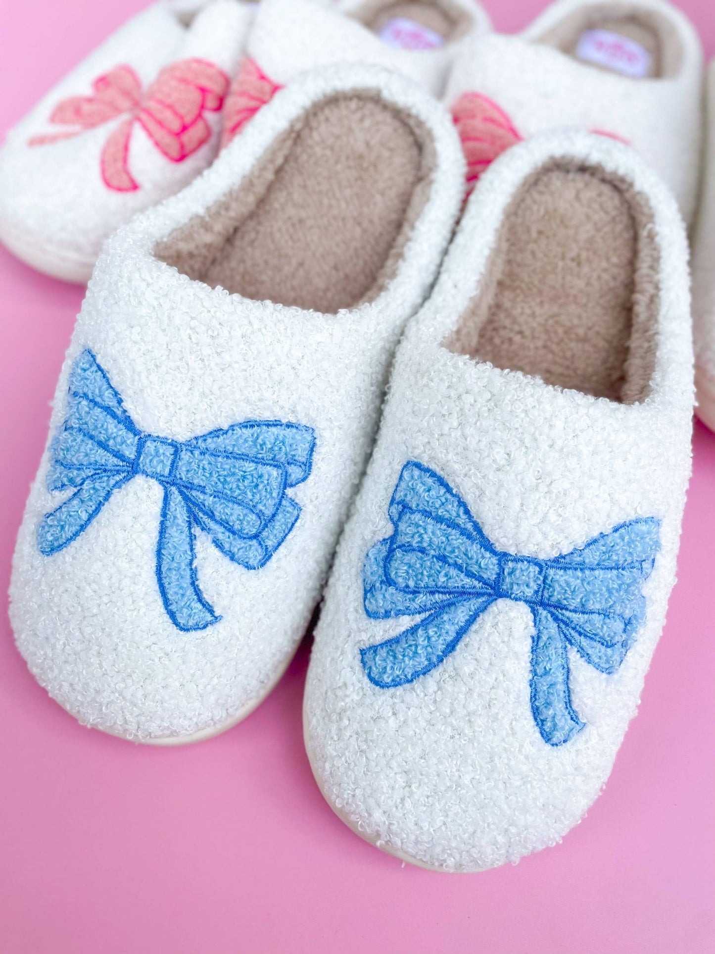 Blue Bow Slippers - Jennie Dots