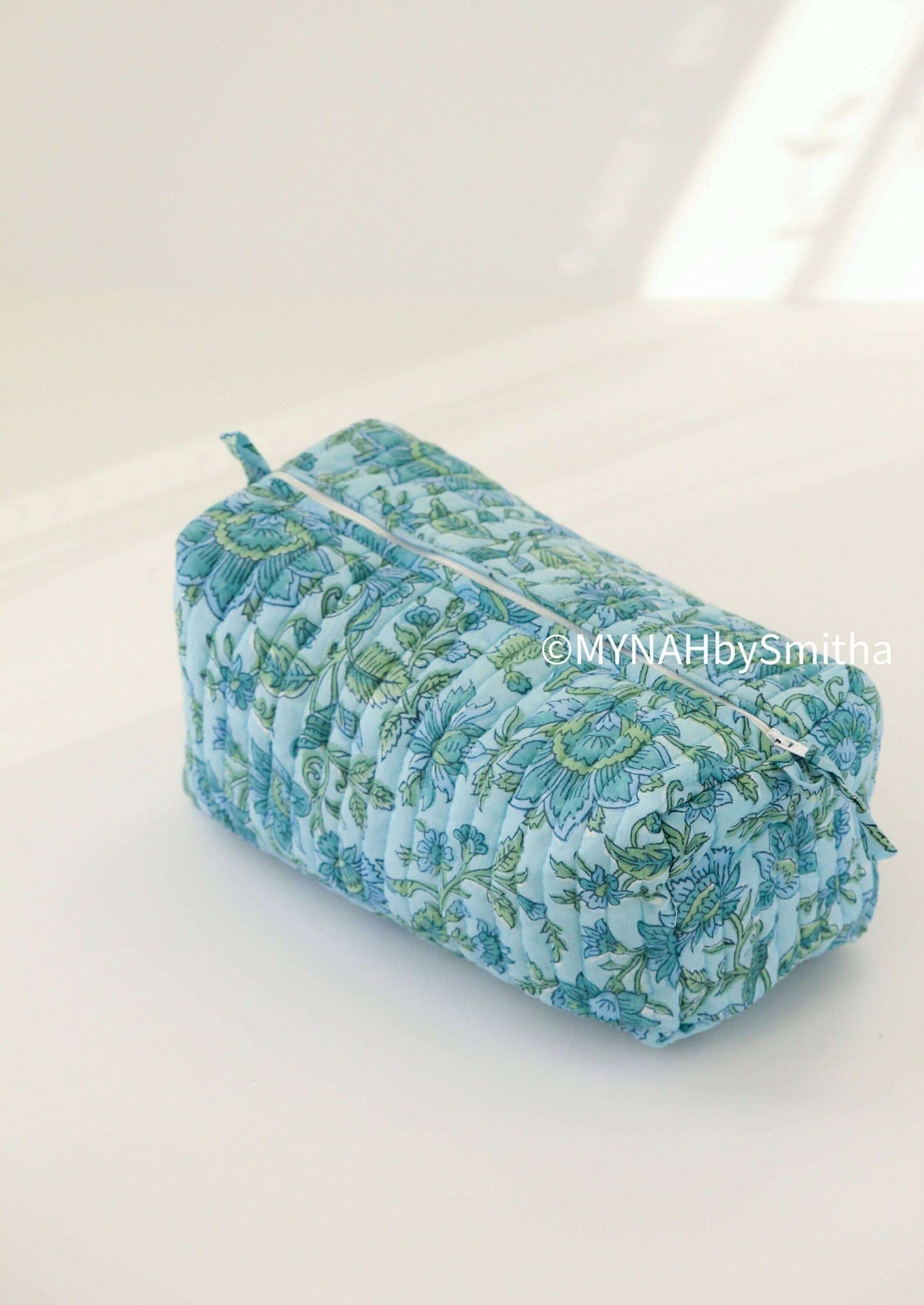 Blue green floral travel/make up/organizer bag - Large - Jennie Dots