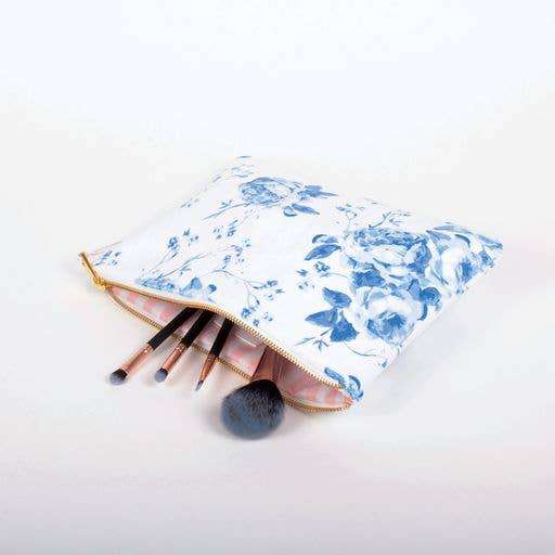 Blue Rose Terry Flat Pouch - Large - Jennie Dots