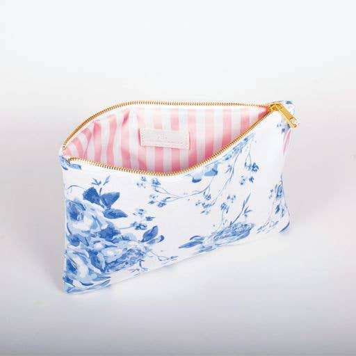 Blue Rose Terry Flat Pouch - Large - Jennie Dots