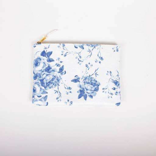 Blue Rose Terry Flat Pouch - Large - Jennie Dots