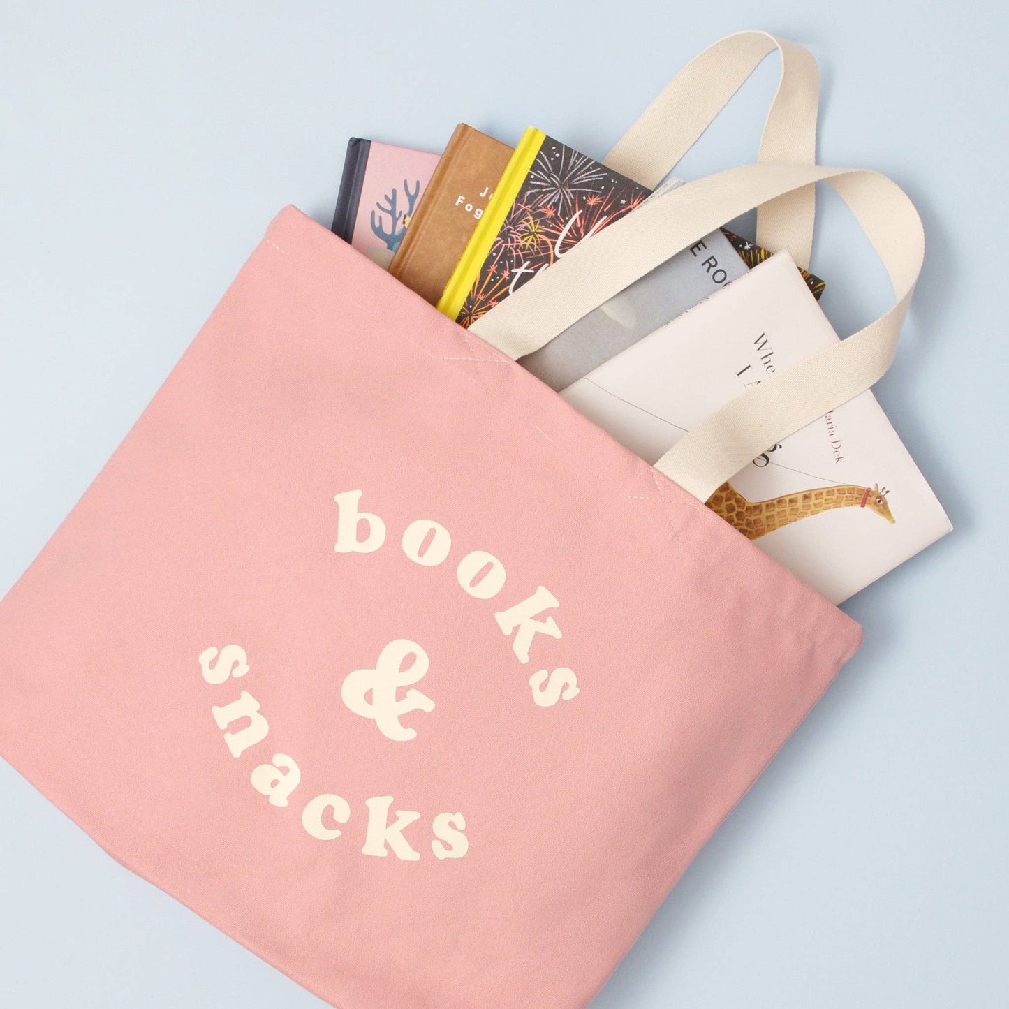 Books & Snacks - Blush Pink Canvas Tote Bag - Jennie Dots