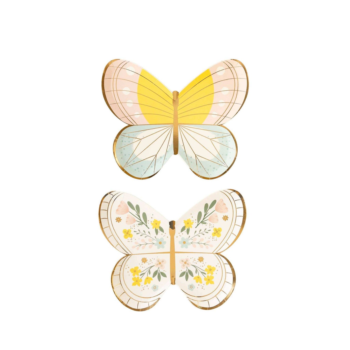 Butterfly Plates with gold foil accents and playful designs, 10-inch paper plates set of 8.