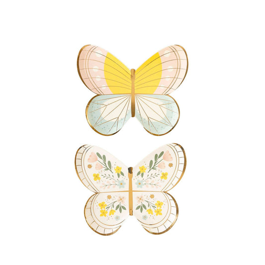 Butterfly Plates with gold foil accents and playful designs, 10-inch paper plates set of 8.