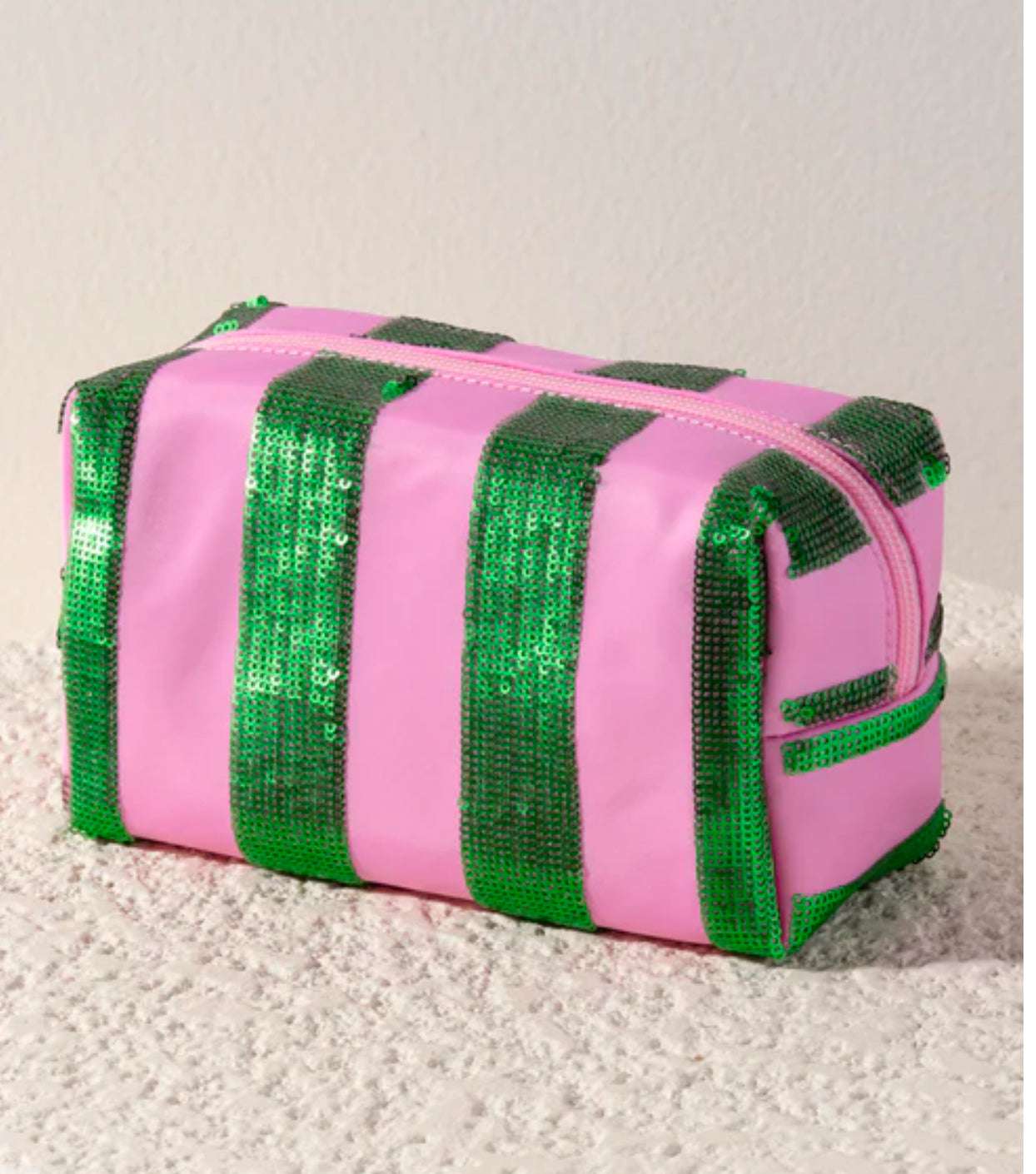 Cara Pink & Green Glimmer Stripe Pouch - Jennie Dots