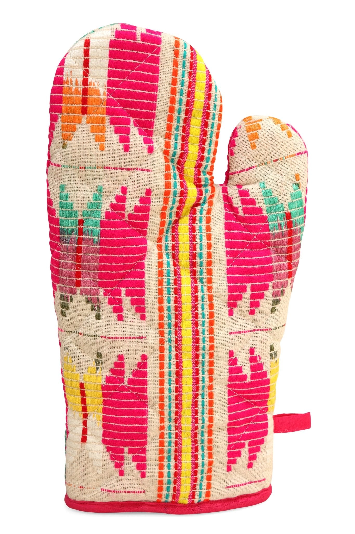 Casa Amarosa - Pink Star Oven Mitts & Pot Holder/ Set Of 2 - Jennie Dots