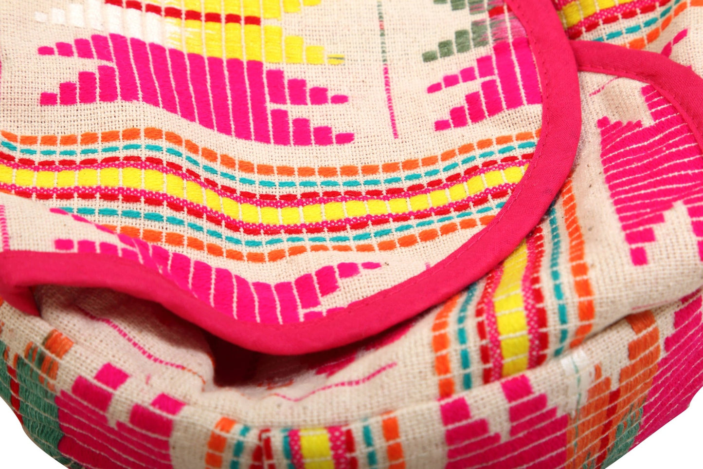 Casa Amarosa - Pink star Tortilla/Bread Basket With Cane Basket - 9 Inch - Jennie Dots