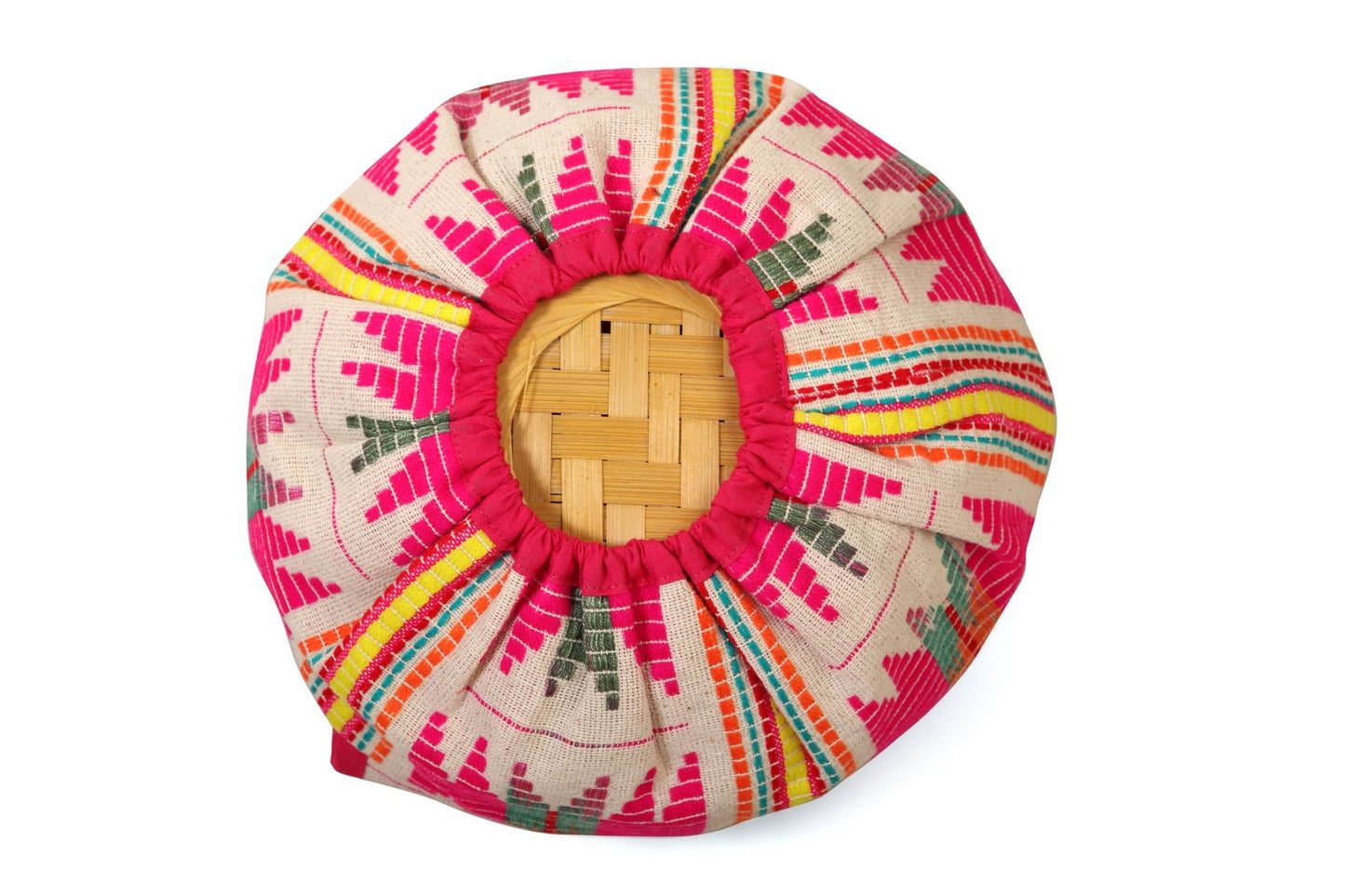 Casa Amarosa - Pink star Tortilla/Bread Basket With Cane Basket - 9 Inch - Jennie Dots