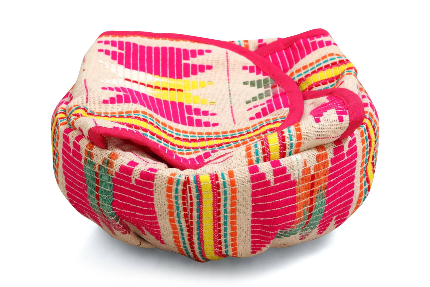 Casa Amarosa - Pink star Tortilla/Bread Basket With Cane Basket - 9 Inch - Jennie Dots
